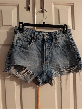 Zara Light Blue Distressed Denim Cutoff Shorts